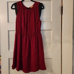 Alice + Olivia Dress, Red Burgundy Silk, Leather Cap Sleeve, Mini Sz Med EUC